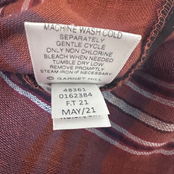 Garnet Hill Warm fall Plaid 100% organic Cotton Top blouse 3/4 sleeve size 8 - Picture 8 of 8
